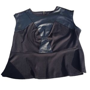 Worthington Ponte and Faux Leather Sleeveless Peplum Blouse